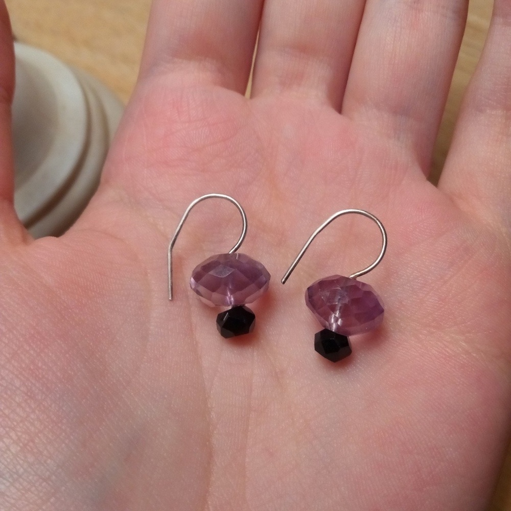 Sterling silver hook earrings with amethyst & onyx